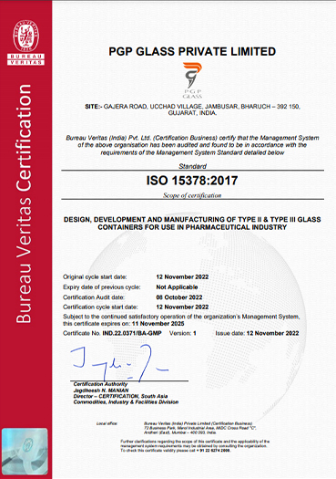PGP Glass ISO-15378 Certificate 2022