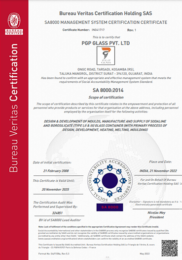 PGP Glass SA 8000 2014 Certificate 20.11.25